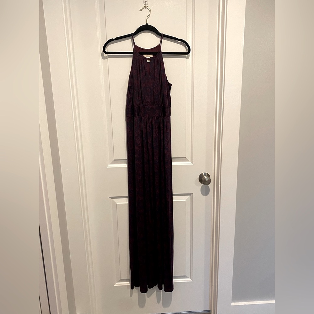 LOFT Maxi Dress – XS – Maroon & Navy Palm Print | Wedding Guest | Boho Chic - Picture 2 of 10
